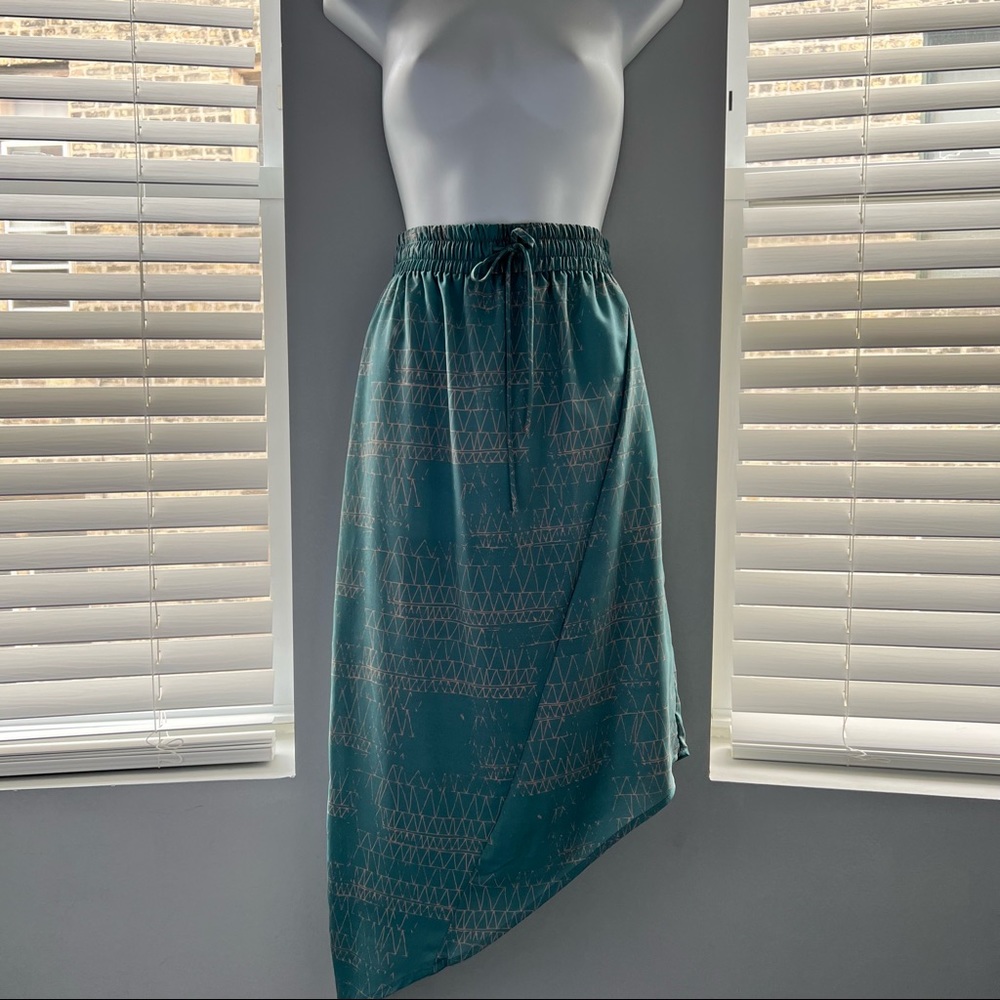 Teal Cross-Cut Midi Skirt
